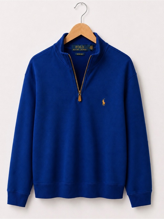 Polo Ralph Lauren Other - Polo Ralph Lauren Royal Blue Estate Rib Quarter Zip Cotton Micro Rib Sweater